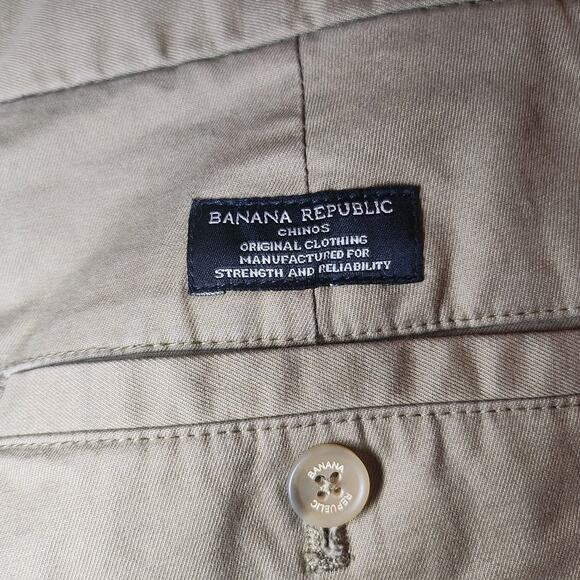 Banana Republic Aiden Chino Pants Men 35x34 Khaki Tan Flat Front - Picture 5 of 7